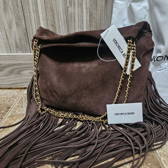 Veronica Beard Large Suede Fringe Slouch Shoulder Bag - Picture 11 of 16